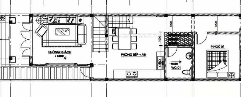 Bản vẽ nhà gác lửng 3 phòng ngủ 300 triệu tiện nghi