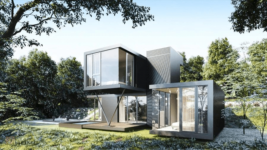 Mẫu nhà lắp ghép sang trọng nổi bật với thiết kế tinh tế, vật liệu cao cấp và không gian sống hiện đại, phù hợp cho biệt thự nghỉ dưỡng hoặc homestay cao cấp