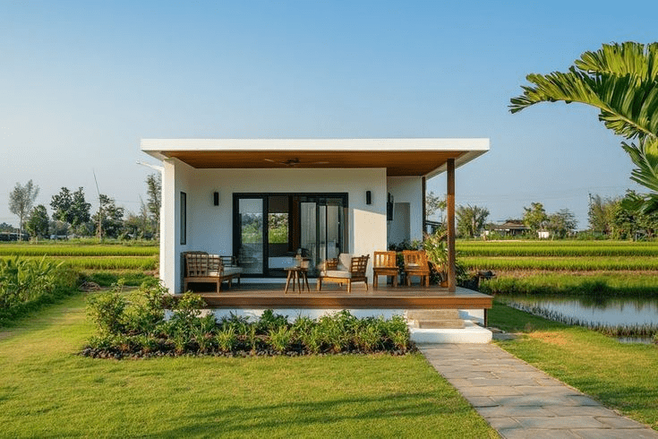 Mẫu nhà vườn cấp 4 lắp ghép mang đến không gian sống gần gũi thiên nhiên, thiết kế thoáng đãng và là lựa chọn lý tưởng cho những ai yêu thích sự yên bình và thư giãn