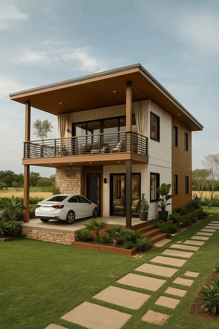 Mẫu nhà 2 tầng đẹp lắp ghép là giải pháp tối ưu không gian sống, phù hợp cho gia đình nhiều thành viên với thiết kế hiện đại và thi công nhanh gọn