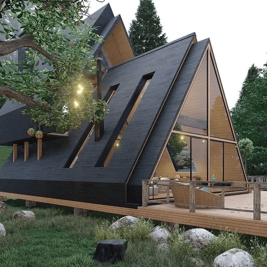 Mẫu nhà lắp ghép thiết kế mái dốc không chỉ tăng khả năng thoát nước khi trời mưa mà còn tạo điểm nhấn thẩm mỹ cho công trình với vẻ ngoài hiện đại và hài hòa