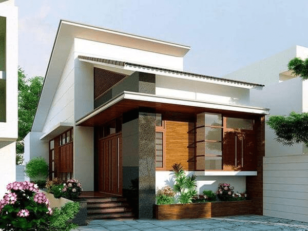 Mẫu nhà mái lệch 2 phòng ngủ tiện nghi