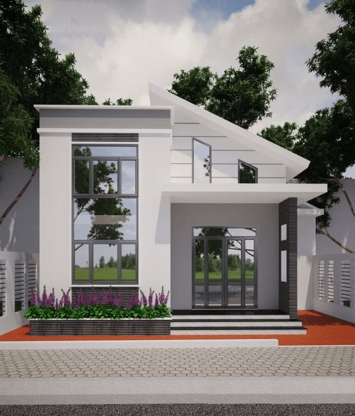 Mẫu nhà mái lệch có gác lửng