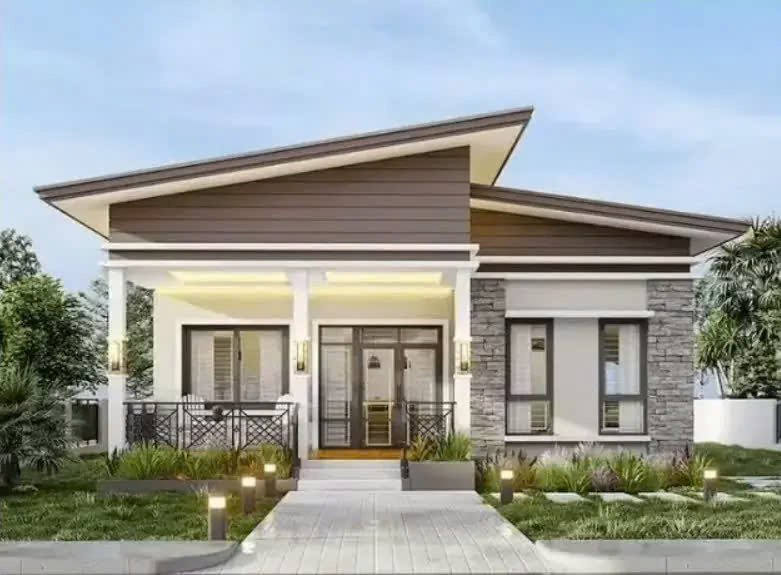 Mẫu nhà cấp 4 mái lệch có sân vườn