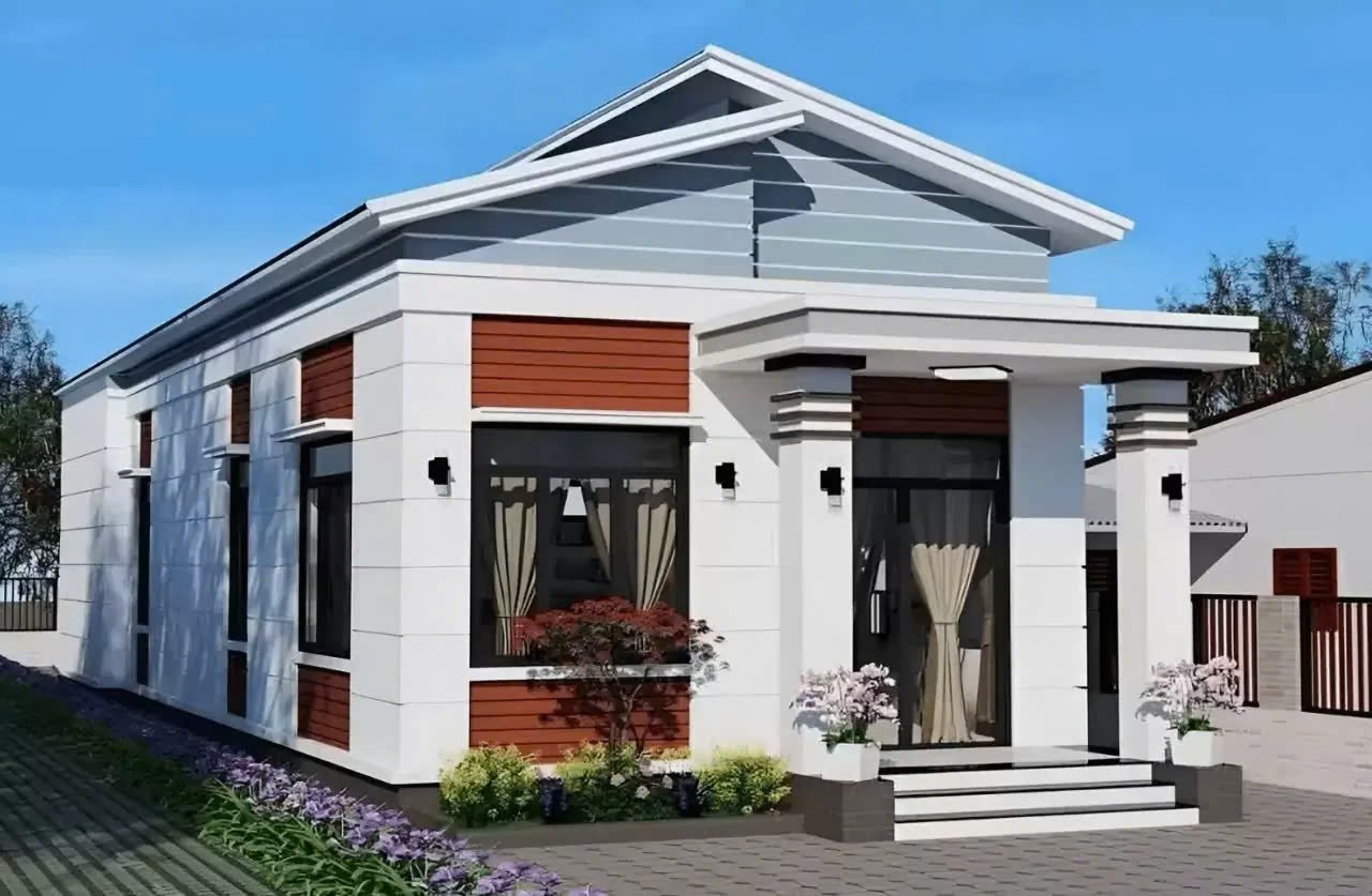 Mẫu nhà cấp 4 mái lệch 3 phòng ngủ sang trọng