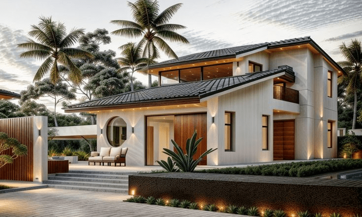 Mẫu nhà mái lệch hiện đại và ấm cúng