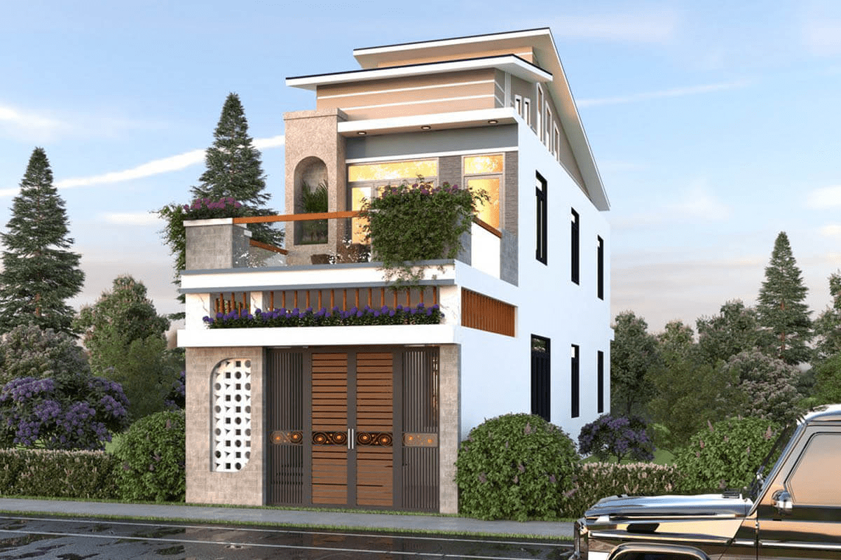 Mẫu nhà mái lệch 4 phòng ngủ sang trọng, độc đáo