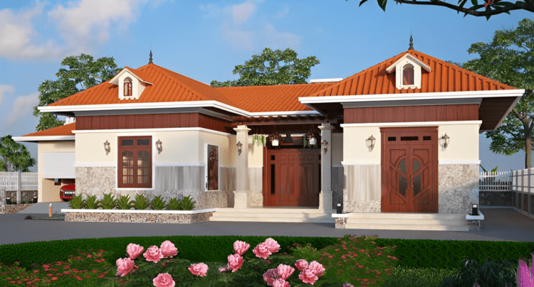 Mẫu nhà cấp 4 mái ngói hiện đại