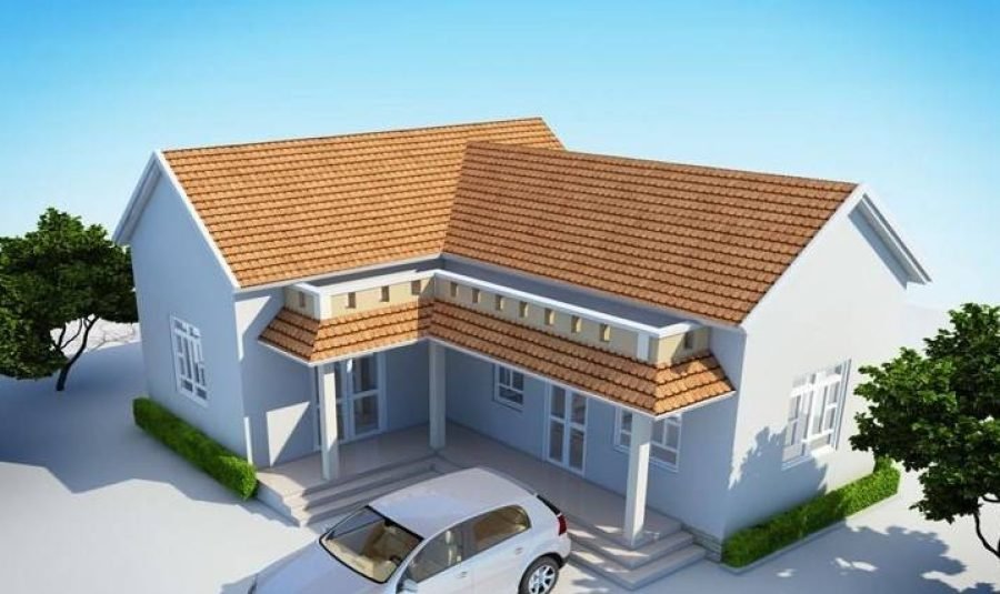 mẫu nhà cấp 4 chữ L mái ngói đỏ đẹp, ấn tượng