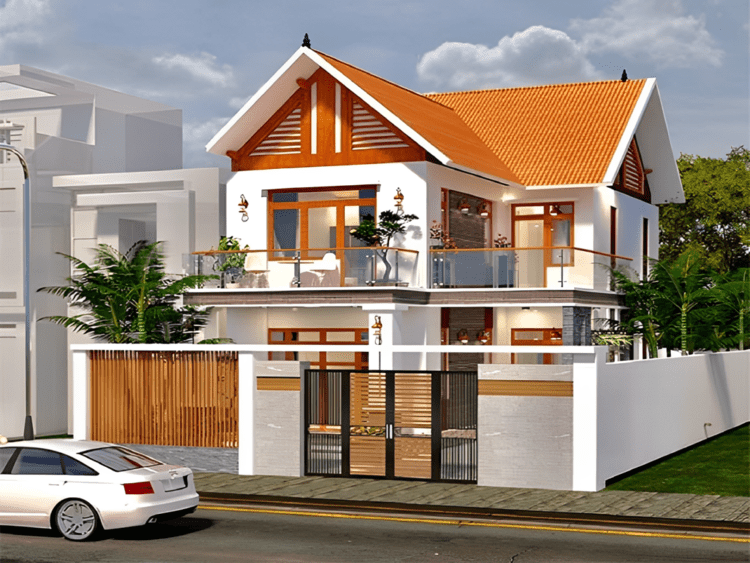 Mẫu nhà mái ngói 2 tầng hiện đại