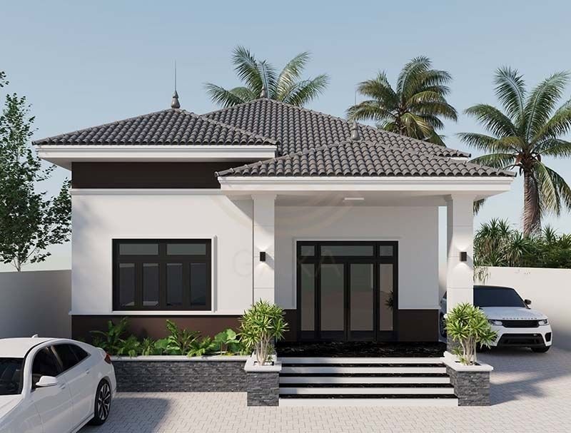 Mẫu nhà mái ngói cấp 4 2 phòng ngủ tiện nghi, tối ưu diện tích