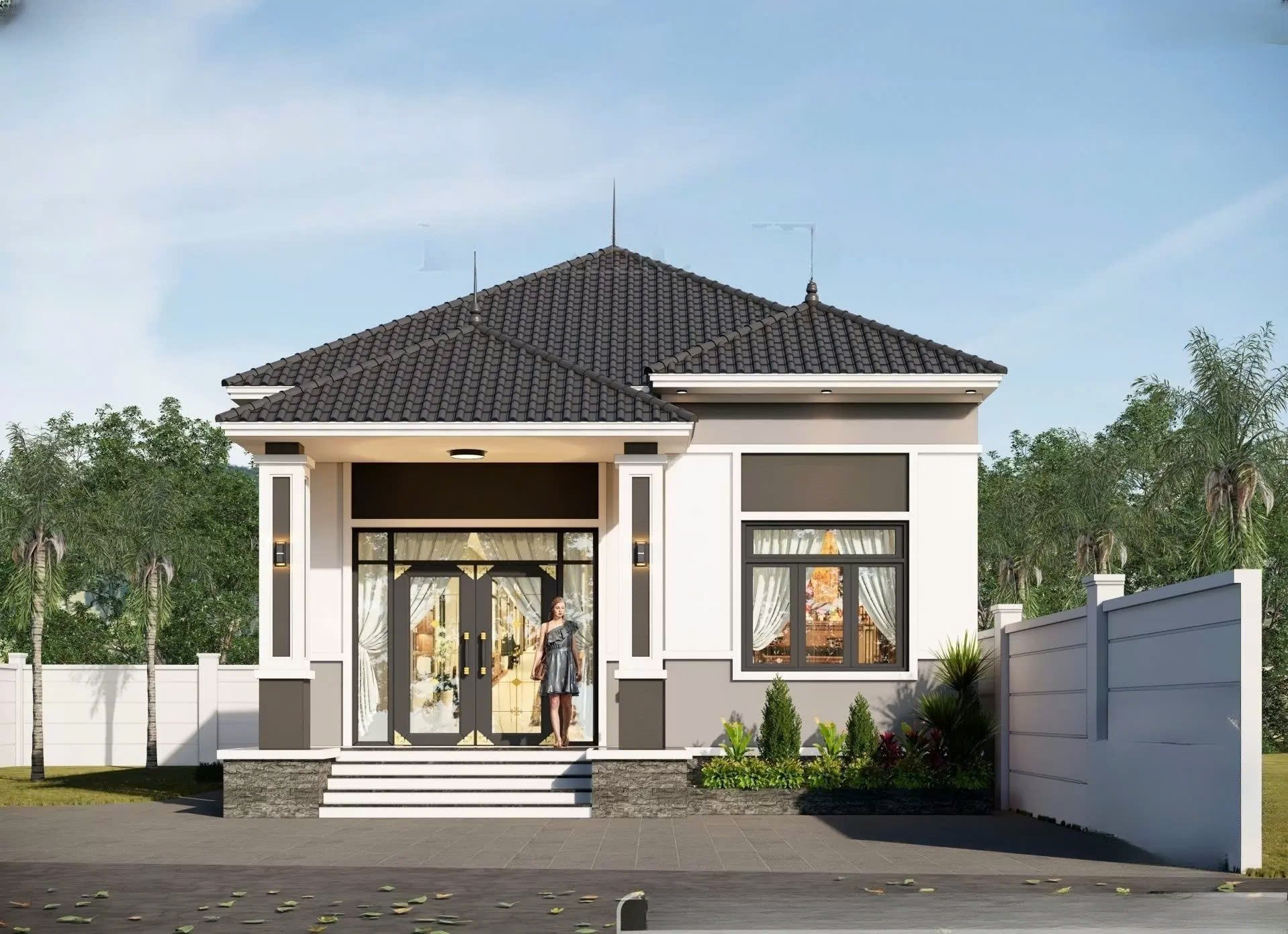 Mẫu nhà cấp 4 nông thôn 3 phòng ngủ hiện đại với thiết kế mái Nhật