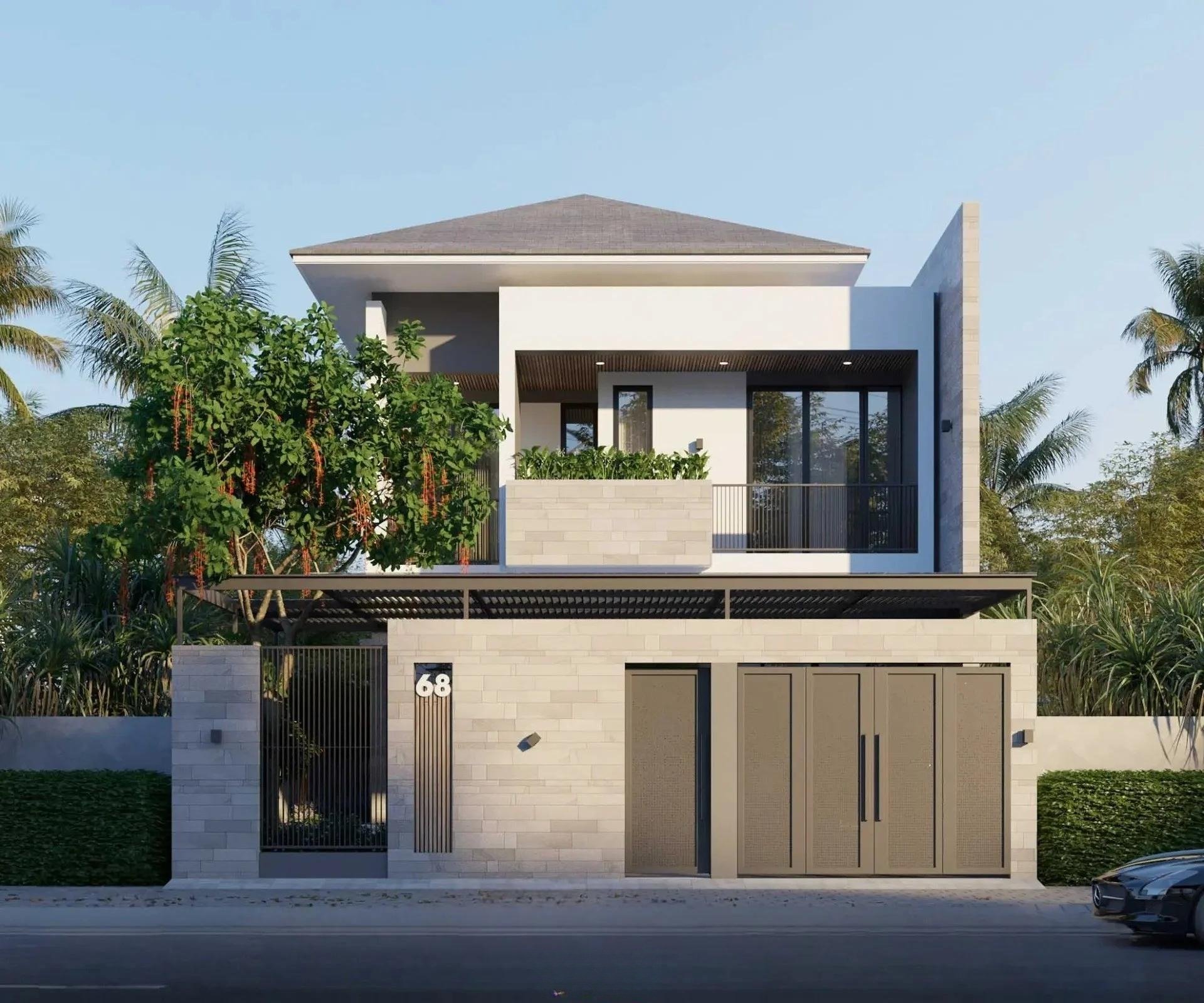 Nhà mái Nhật 2 tầng ngang 7m đẹp hiện đại