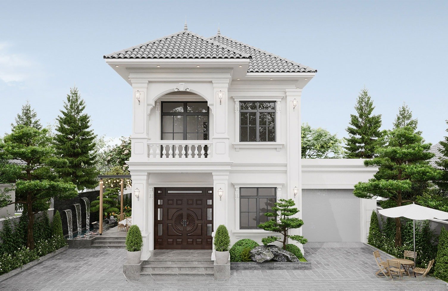 Mẫu nhà mái Nhật 2 tầng tân cổ điển ở vùng nông thôn