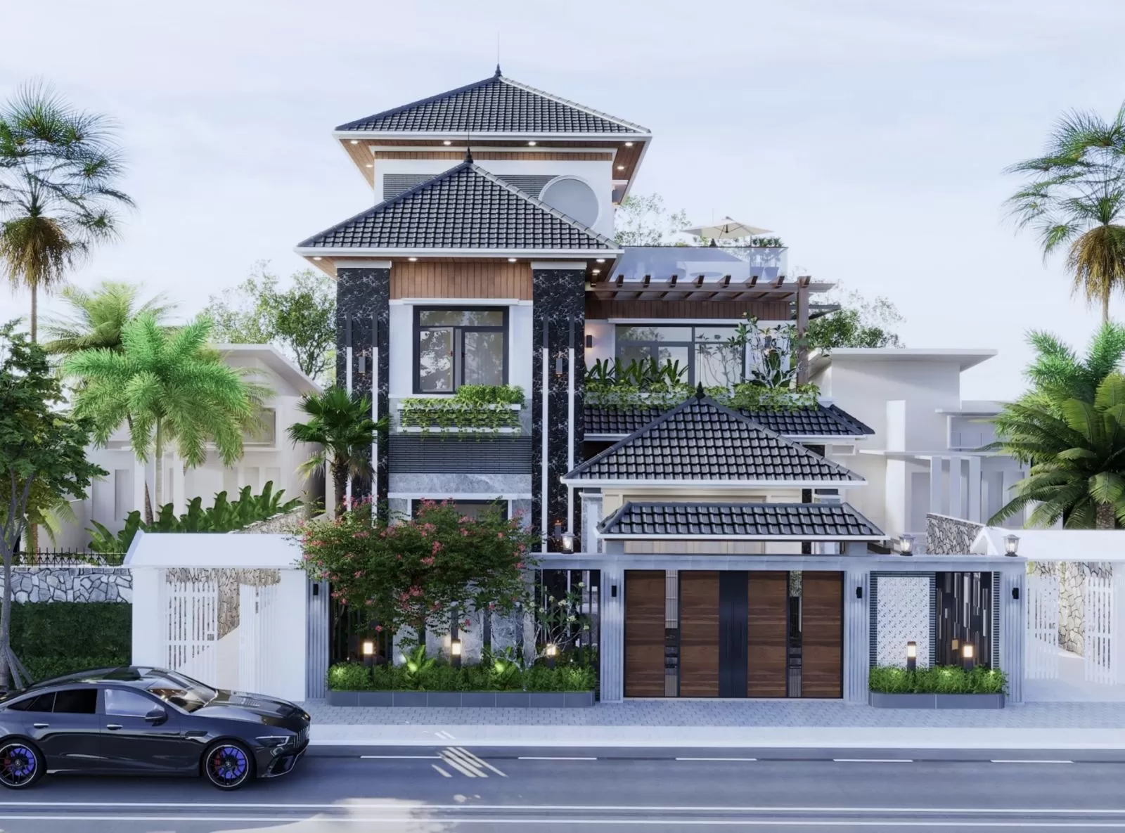 Mẫu thiết kế nhà 2 tầng mái Nhật 16x10m phù hợp với mảnh đất lớn