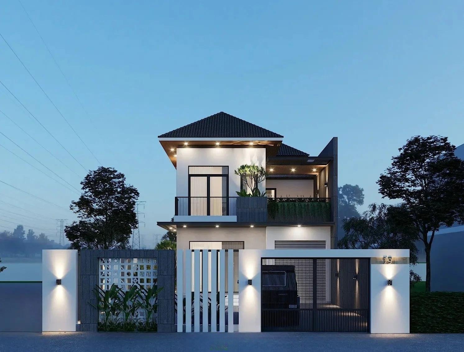 Mẫu nhà 2 tấng mái Nhật 100m2 tinh tế, lý tưởng cho gia đình nhỏ