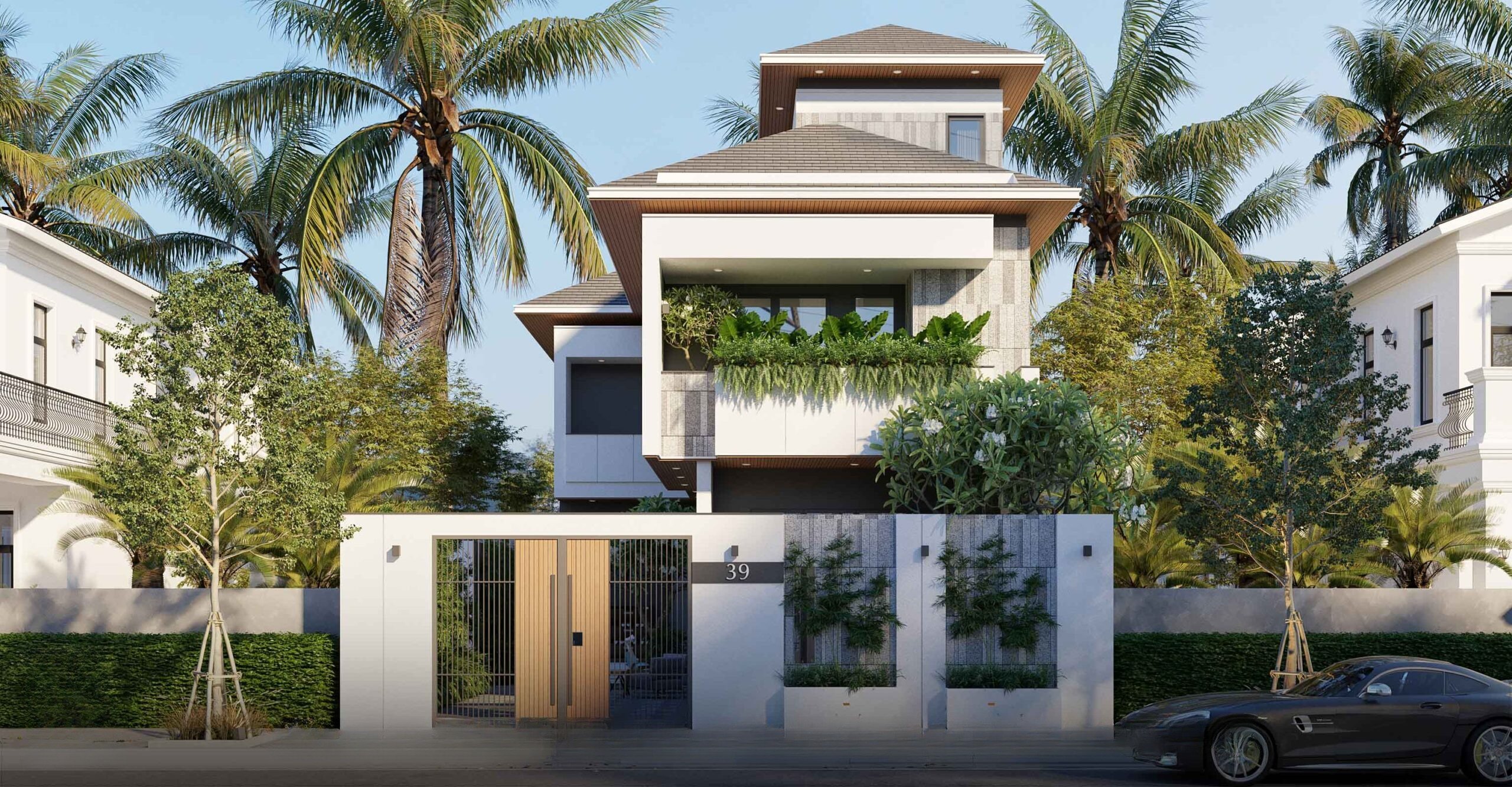 Mẫu nhà 2 tầng mái Nhật nông thôn với khoảng sân rộng rãi