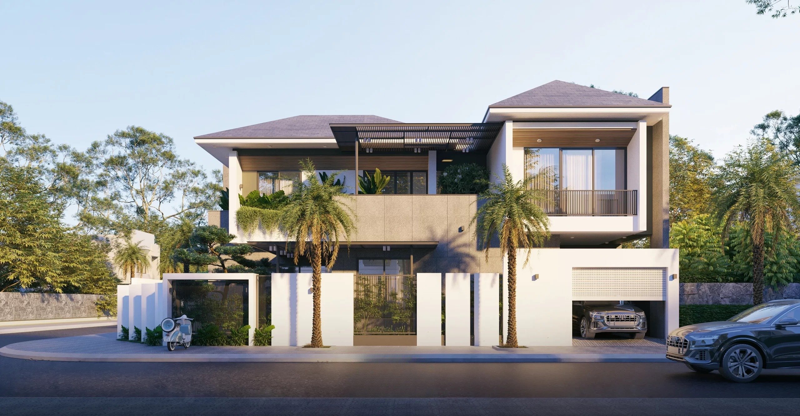 Mẫu nhà vuông 2 tầng mái Nhật vừa hiện đại vừa tối ưu công năng