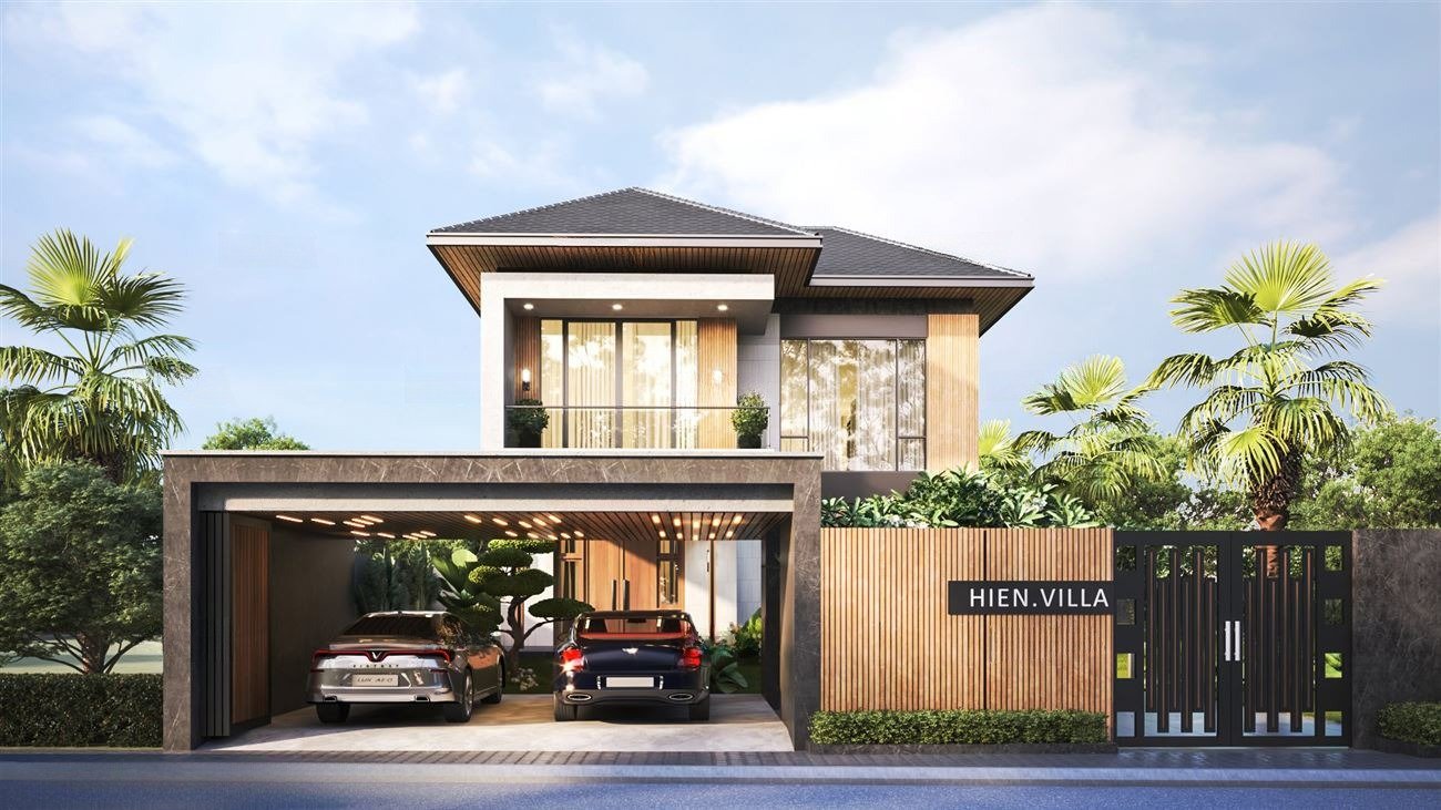 Nhà mái Nhật 2 tầng có sân vườn phù hợp với nhà phố thành thị