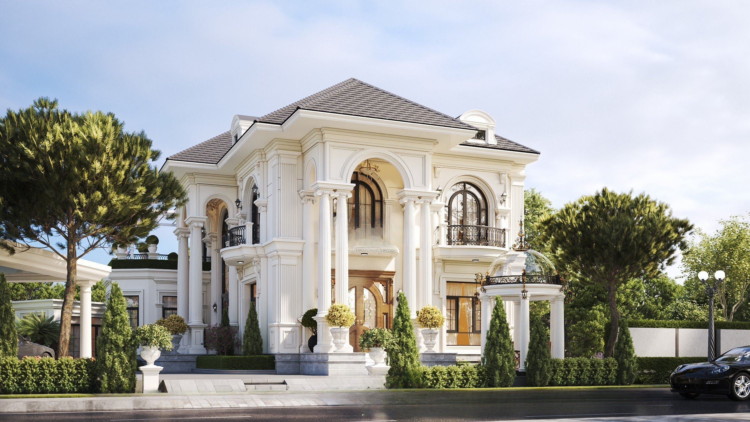 Thiết kế nhà mái Nhật 2 tầng 2 sảnh phong cách tân cổ điển