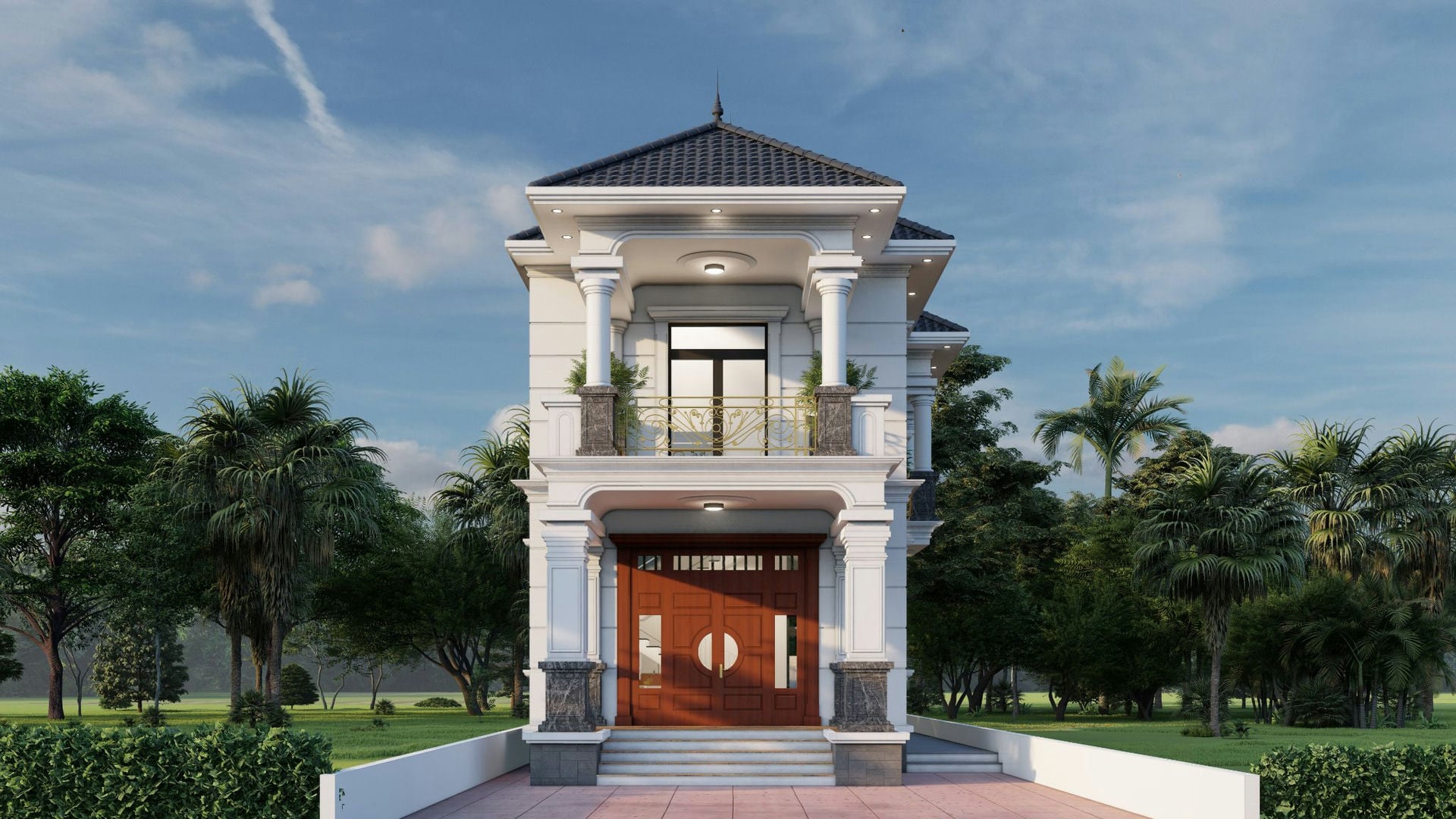 Mẫu nhà mái Nhật 2 tầng mặt tiền 6m hiện đại