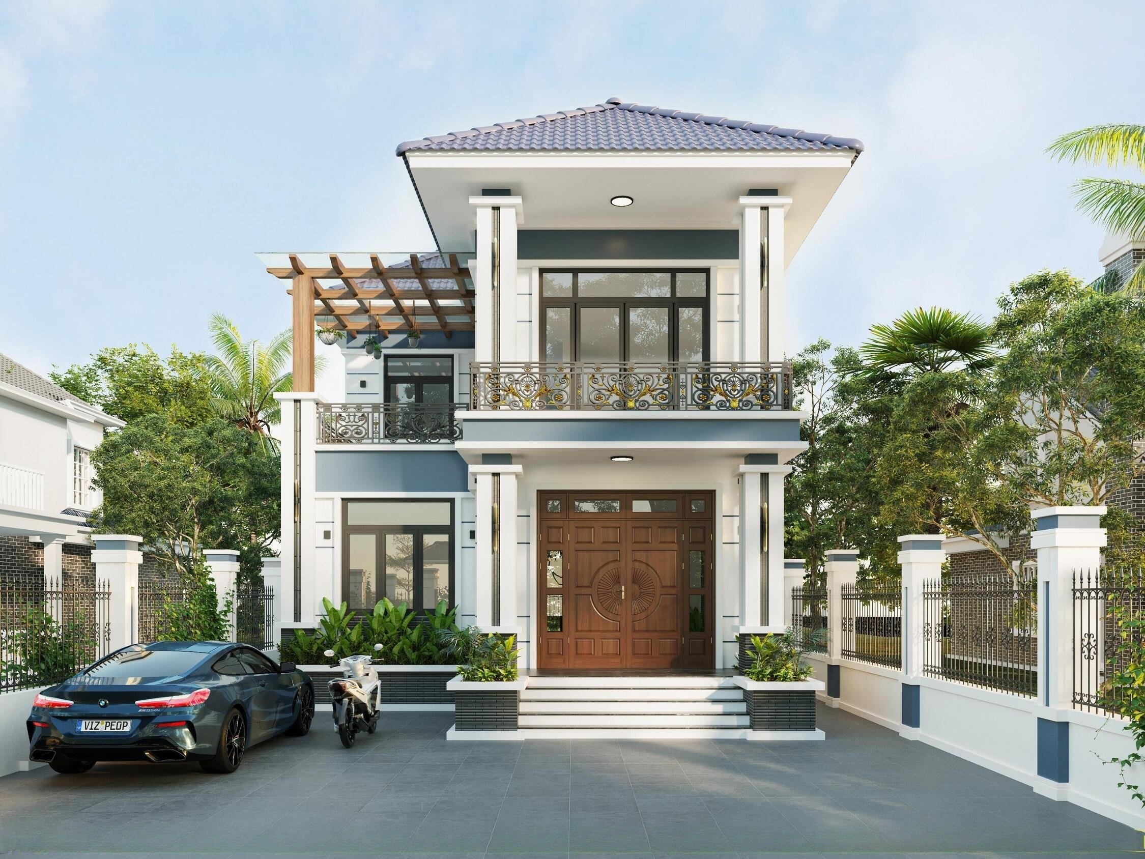 Mẫu nhà 2 tầng phong cách tân cổ điển ấn tượng