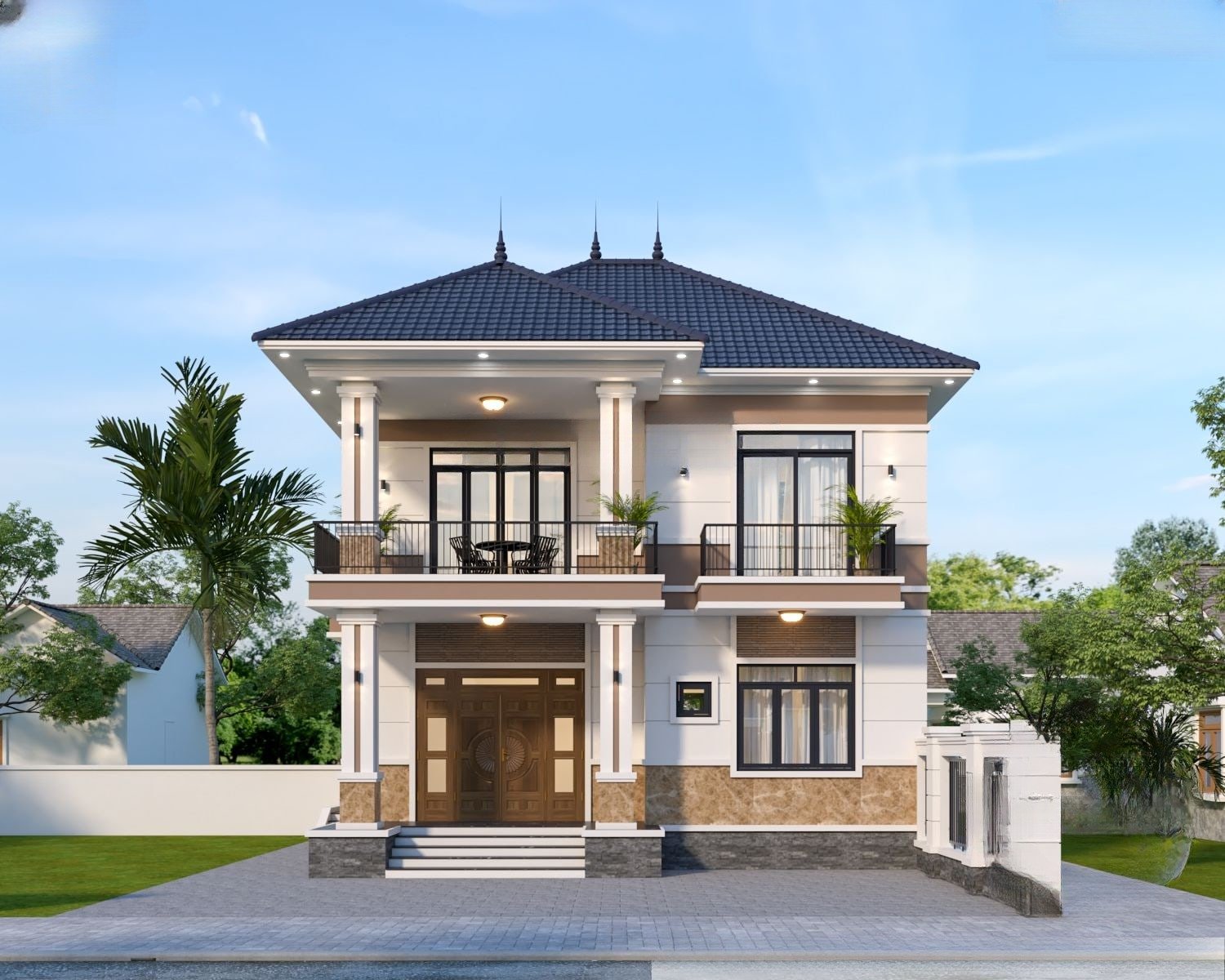 Mẫu nhà 2 tầng hiện đại, thiết kế hài hoà, cân đối