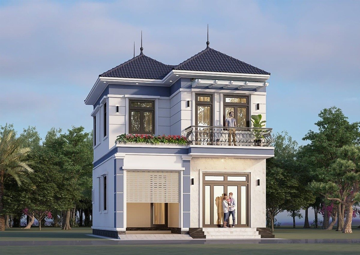 Mẫu nhà 2 tầng đẹp, hiện đại thiết kế mái Nhật