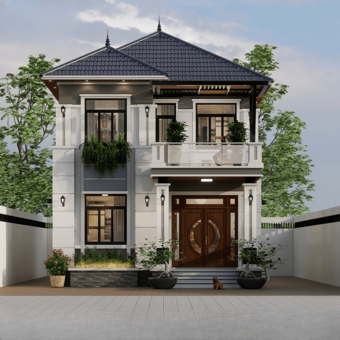 Mẫu nhà 2 tầng đẹp, đơn giản nhưng sang trọng, hài hoà với thiên nhiên