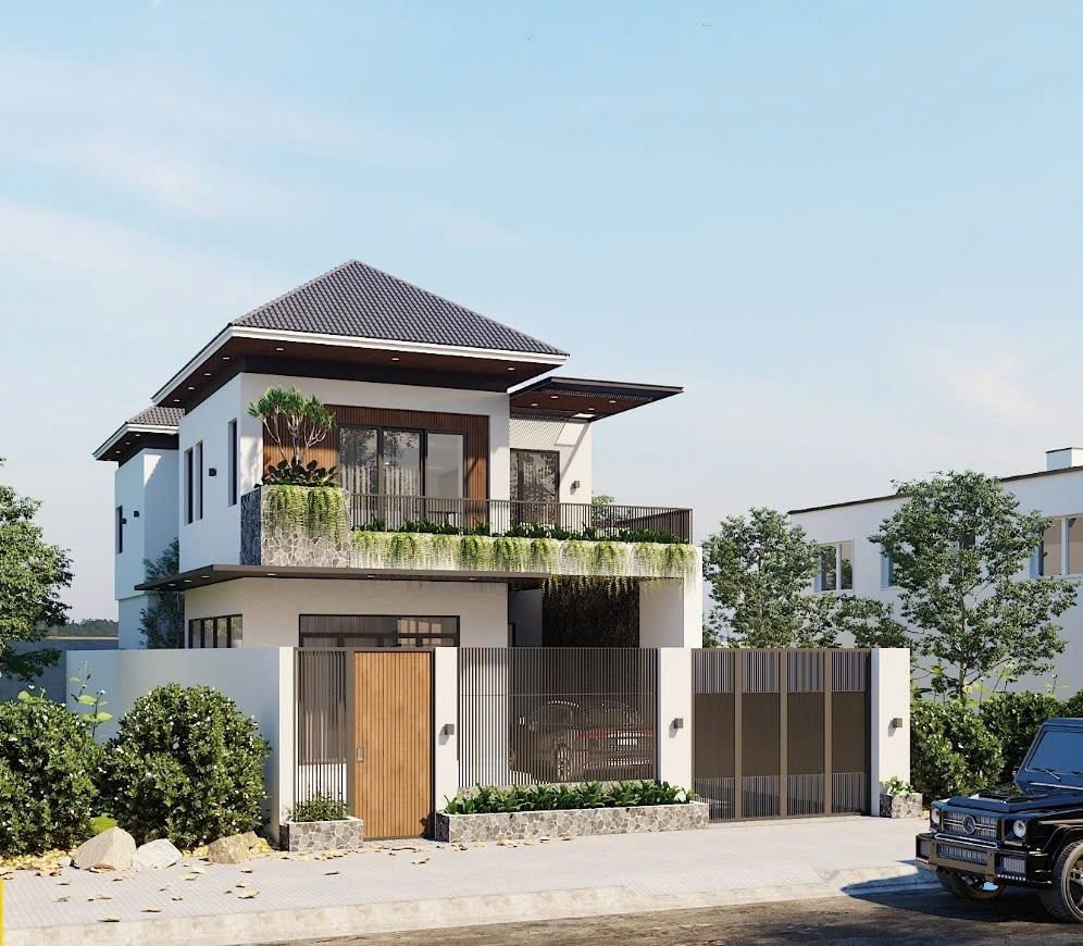 Mẫu nhà vườn 2 tầng mái Nhật 8.5x10m