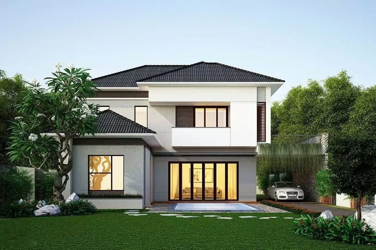 Mẫu nhà mái Nhật 2 tầng 10x10m