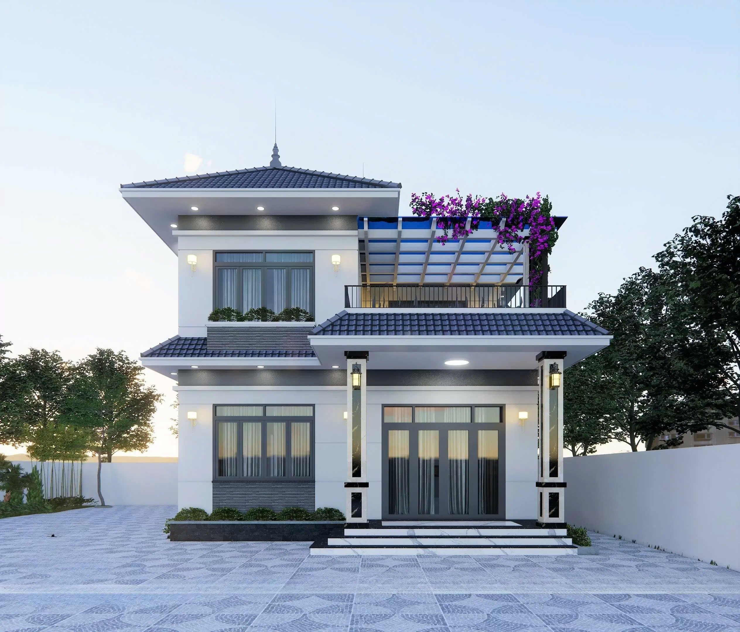 Mẫu nhà mái Nhật 2 tầng nông thôn