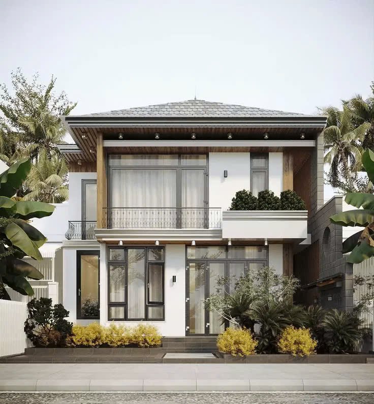 Mẫu nhà mái Nhật 2 tầng hiện đại