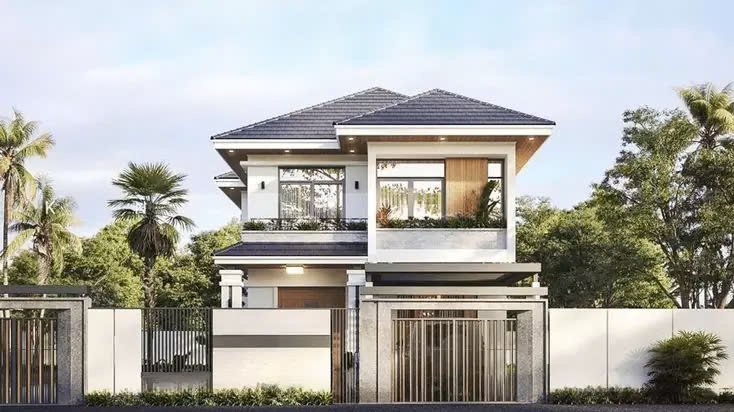 Mẫu nhà mái Nhật 2 tầng 8x10m