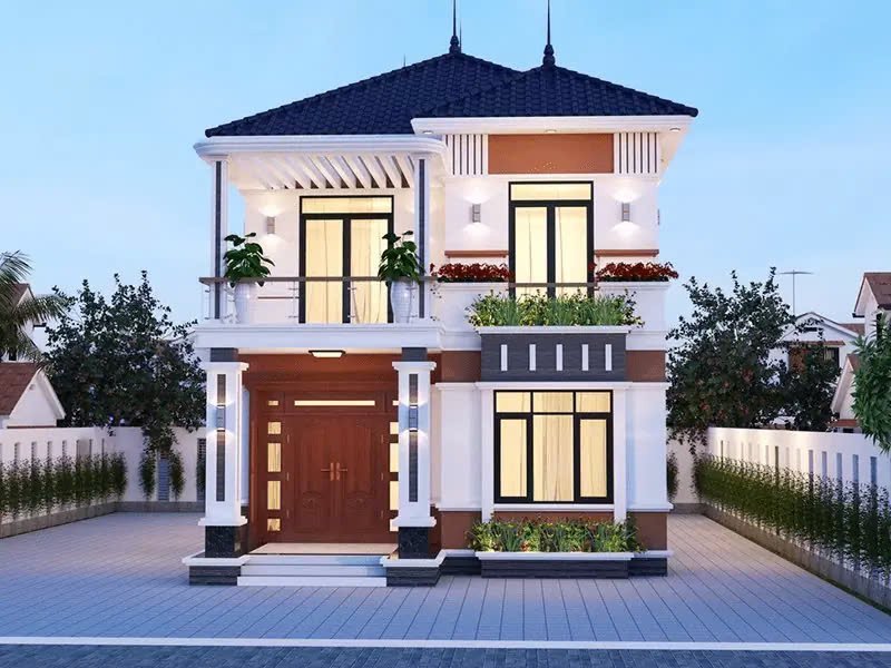 Mẫu nhà mái Nhật 2 tầng thiết kế kiểu mái ngói dốc