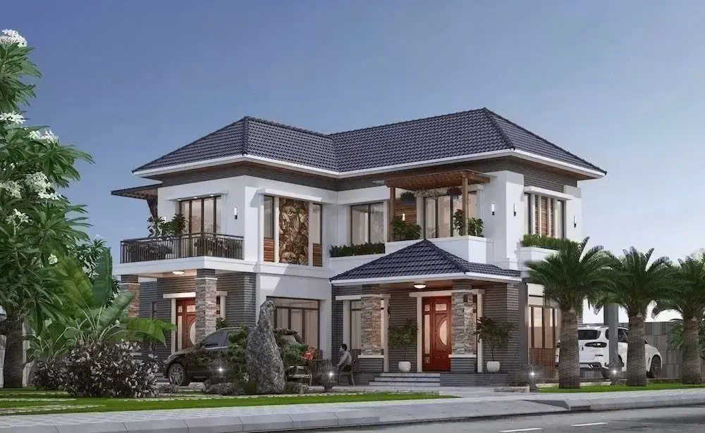 Mẫu nhà mái Nhật 2 tầng hình chữ L