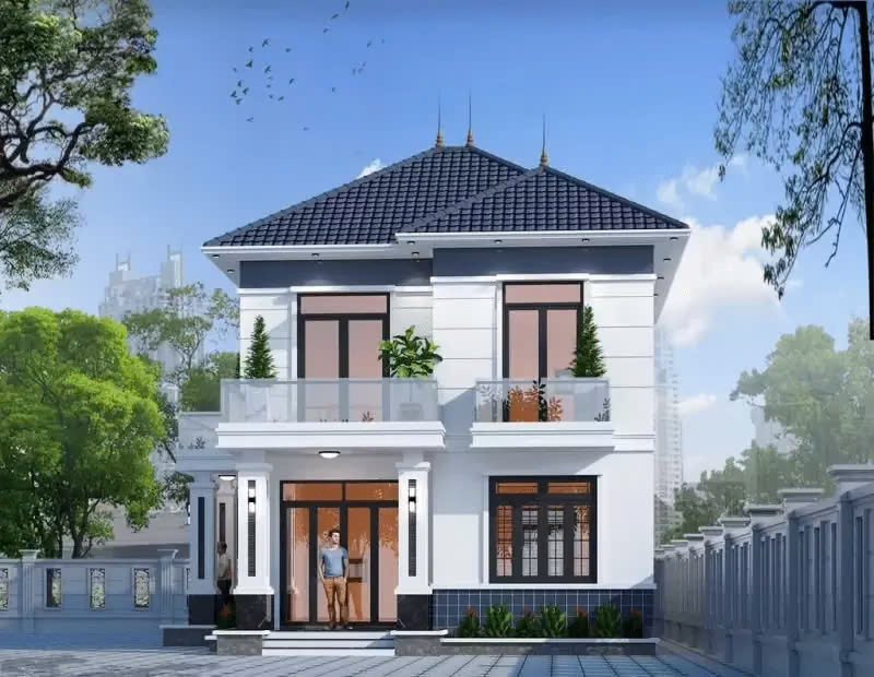 Mẫu nhà mái Nhật 2 tầng hình vuông