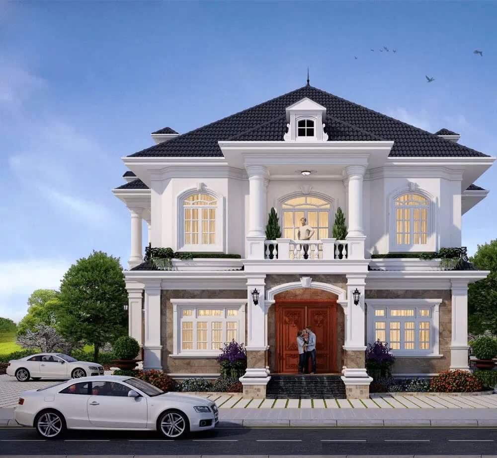 Mẫu nhà mái Nhật 2 tầng 3 gian hiện đại, tiện nghi