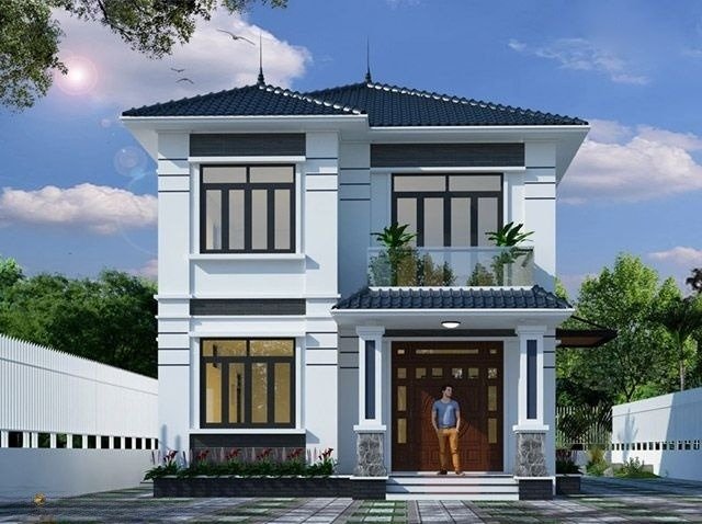 Mẫu nhà ống 2 tầng mái Nhật hiện đại