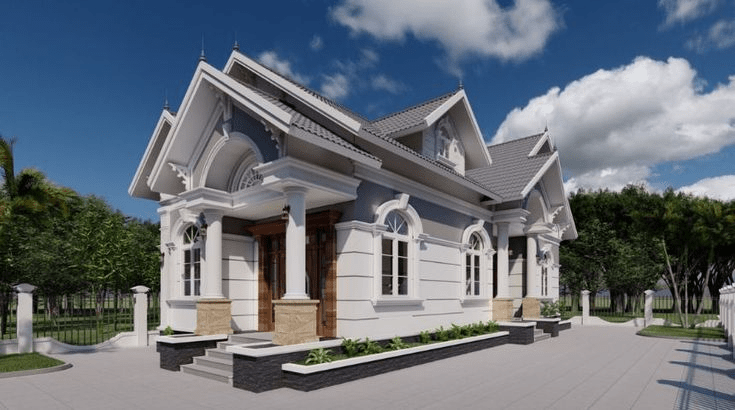 Mẫu nhà mái Thái 1 tầng diện tích 150m2 dễ dàng bố trí 3–4 phòng ngủ cùng các khu chức năng riêng biệt