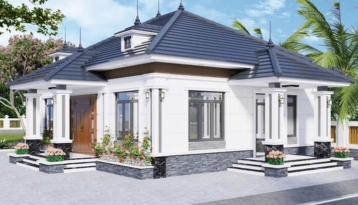 Mẫu nhà mái Thái 1 tầng diện tích 120m2 mang đến sự cân đối giữa công năng và tính thẩm mỹ