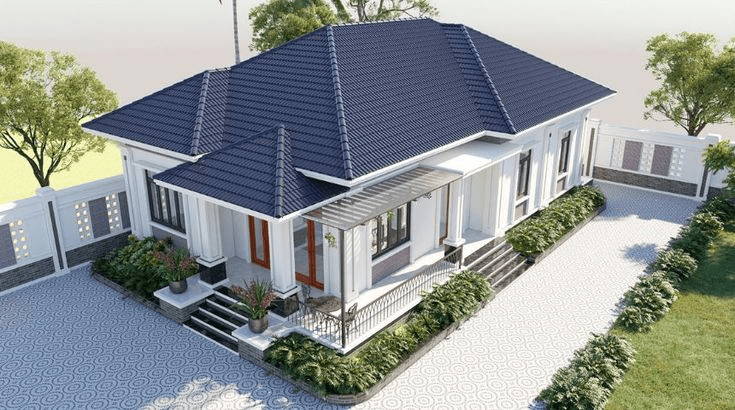 Mẫu nhà mái Thái 1 tầng diện tích 120m2 phù hợp với gia đình 4–6 người, đảm bảo không gian sống thoải mái