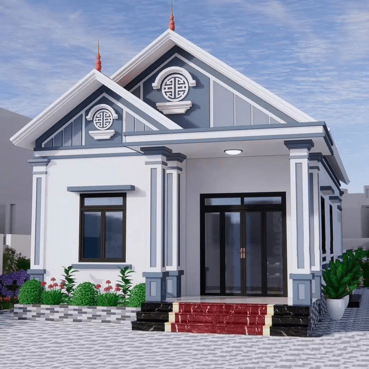 Mẫu nhà mái Thái 1 tầng 2 phòng ngủ phù hợp với gia đình trẻ hoặc người lớn tuổi