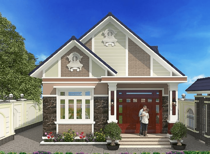 Mẫu nhà mái Thái 1 tầng diện tích 80m2 phù hợp với gia đình nhỏ từ 2 đến 4 ngườ