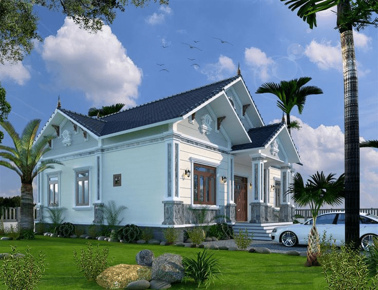 Mẫu nhà mái Thái 1 tầng 1 tum mang lại cảm giác cao ráo, thoáng đãng cho toàn bộ công trình