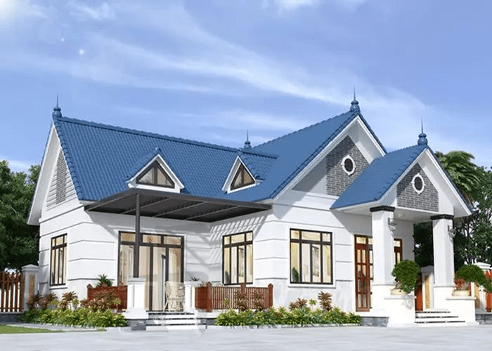 Mẫu nhà mái Thái 1 tầng chữ L phù hợp với những mảnh đất có hình dạng không vuông vức