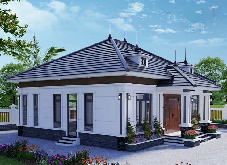 Mẫu nhà mái Thái 1 tầng 2 phòng ngủ nổi bật với thiết kế thanh lịch và tiện nghi