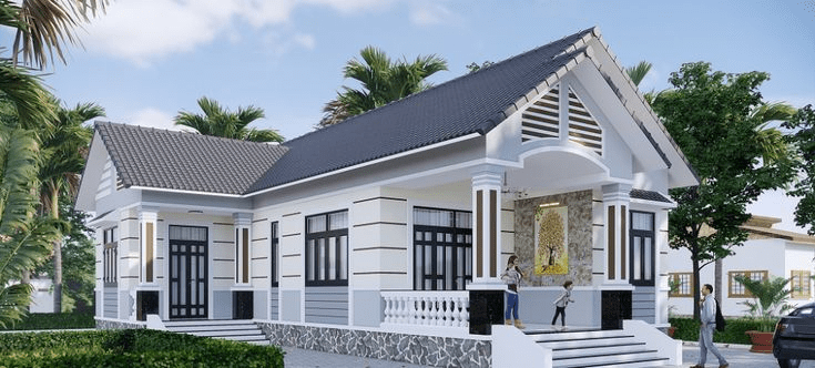 Mẫu nhà mái Thái 1 tầng chữ L dễ dàng phân chia khu vực sinh hoạt và nghỉ ngơi hợp lý