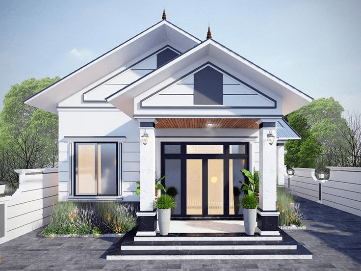 Mẫu nhà mái Thái 1 tầng 4 phòng ngủ phù hợp với quỹ đất rộng tại vùng ven hoặc nông thôn