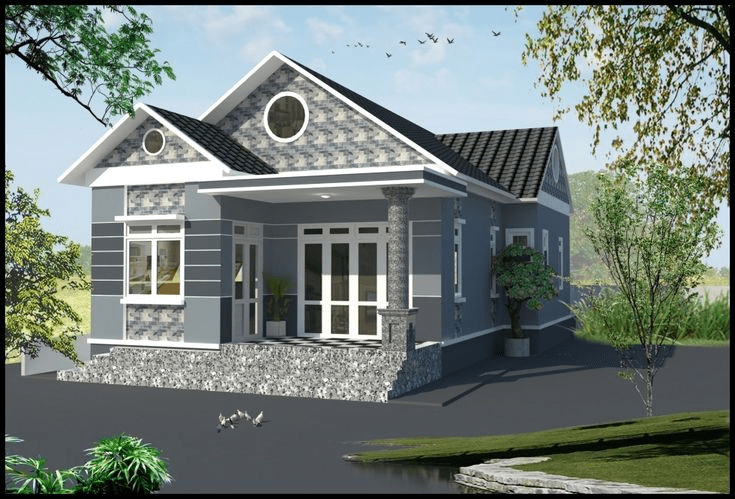 Mẫu nhà mái Thái 1 tầng diện tích 80m2 được thiết kế tối giản nhưng vẫn đầy đủ công năng